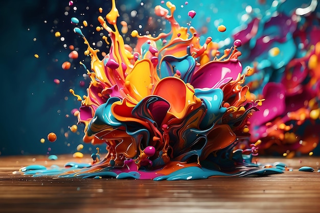 Colorful paint splashes on colorful background 3d render