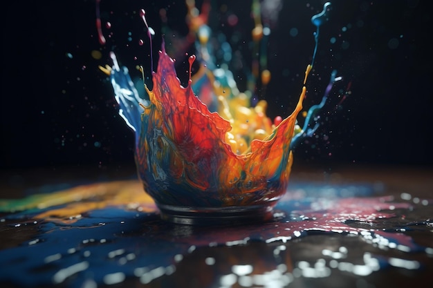 Colorful paint splashes and drops on black background Art conceptgenerative ai