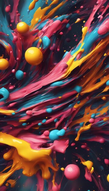 Colorful paint splashes isolated on black background Abstract colorful background