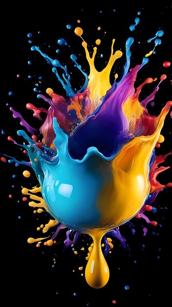 Photo colorful paint splashes isolated on black background generative ai