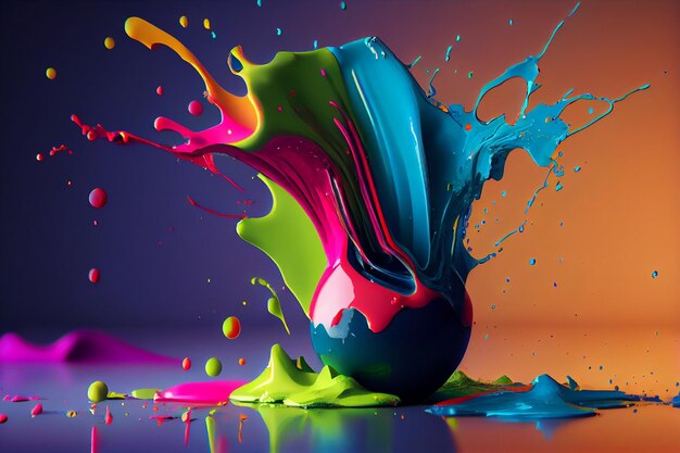 Colorful paint splashes isolated on black backgroundgenerative ai