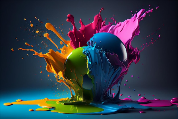 Colorful paint splashes isolated on black backgroundgenerative ai