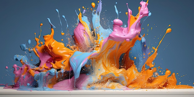 colorful paint and splashes in a white background