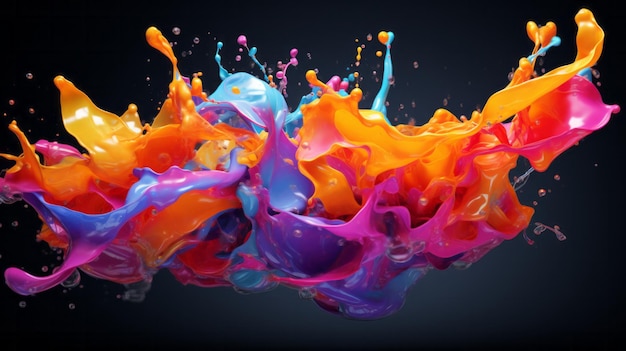 Colorful paint splashing in the air on a black background