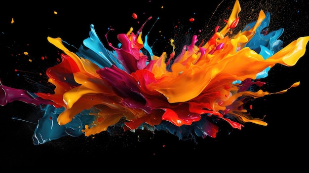 a colorful paint splashing in a black background