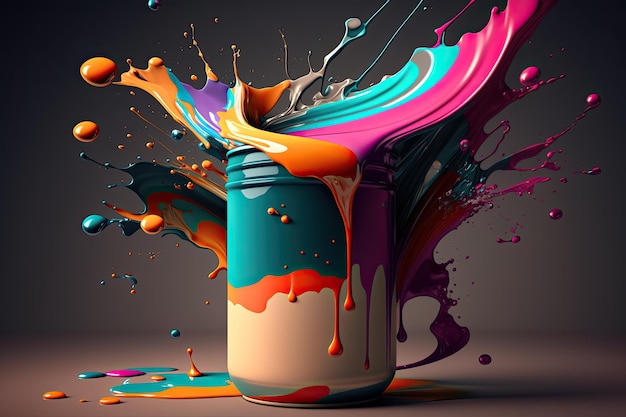 Colorful paint splashing on dark colored background Colorful concept Generative AI