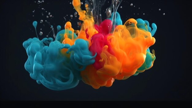 A colorful paint splashing into a black background