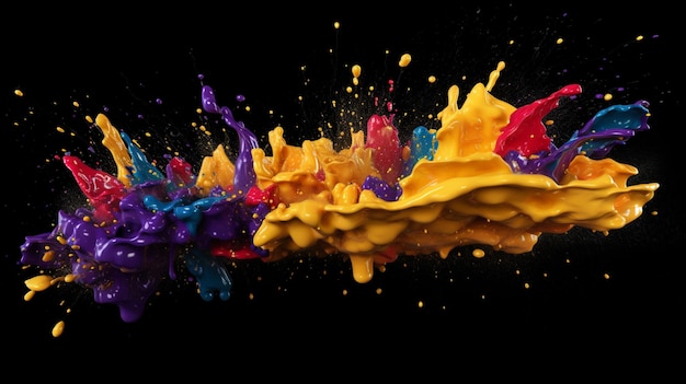 A colorful paint splashing into a black background