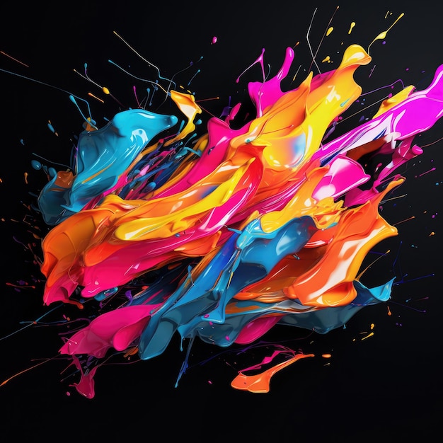 a colorful paint splashing out of a black background