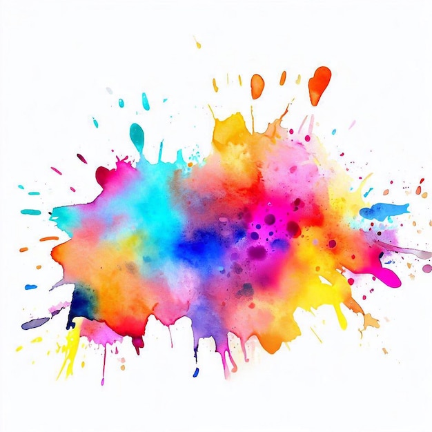 Colorful paint splatters and ink splash explosion of colored powder on white background