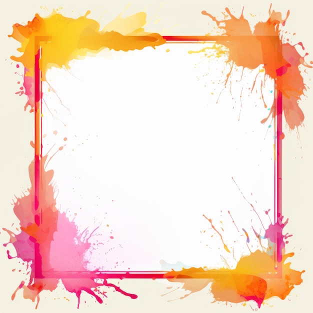 colorful paint splatters on a white background with a square frame