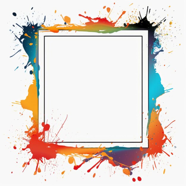 colorful paint splatters on a white square frame