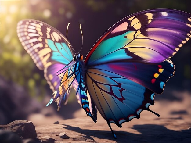 Colorful painted butterfly with wings spread out flying Generative AI