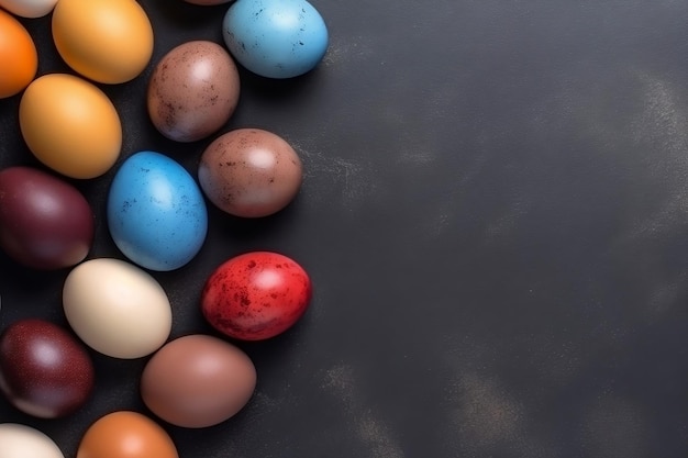 Colorful Painted Easter Eggs in Top View Display Generative AI