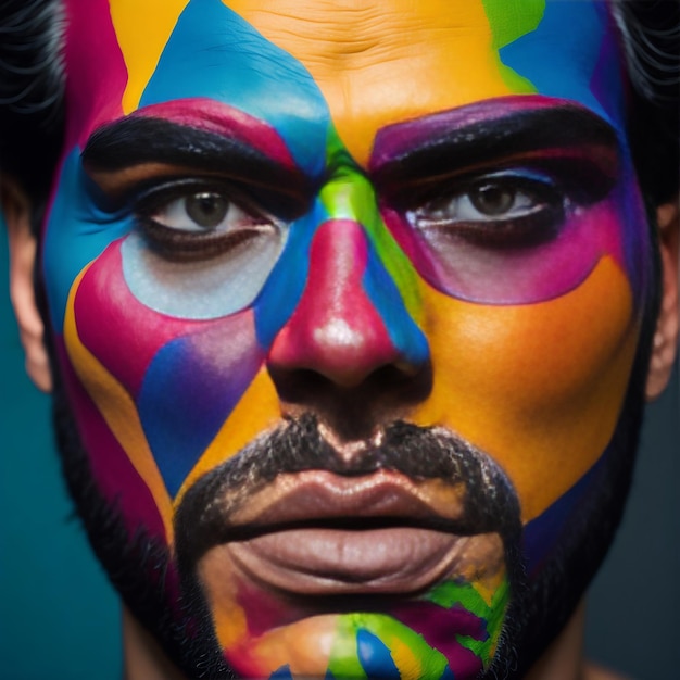 Photo a colorful painted face of a man