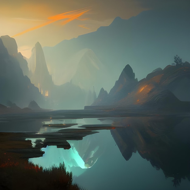 colorful painted landscape, digital painting