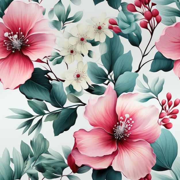 Colorful Painted Nature Flowers Seamless Background