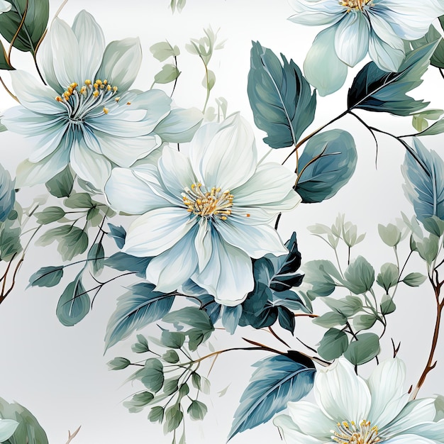 Colorful Painted Nature Flowers Seamless Background