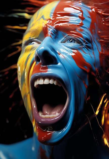 colorful painted screaming face horror scary face