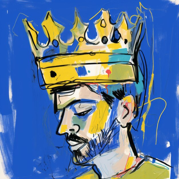 Photo colorful painterly style portrait of a crowned man knightcore artistic reportage