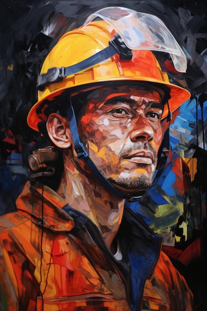 Colorful painting abstract worker portrait image