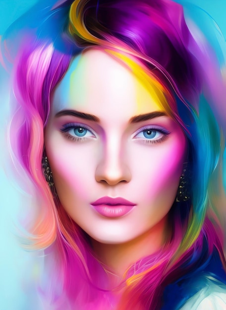 Colorful painting of a beautiful woman's face, Portrait of a beautiful woman.