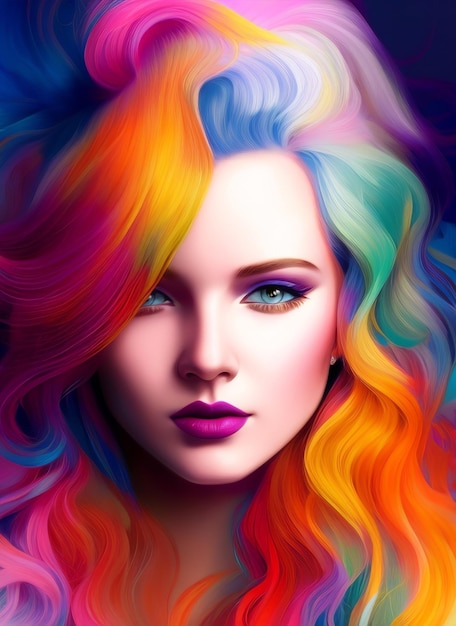 Colorful painting of a beautiful woman's face, Portrait of a beautiful woman. 