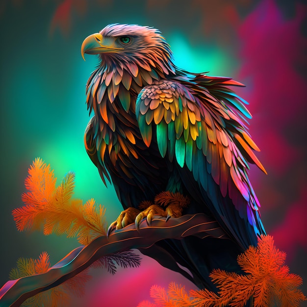 A colorful painting of a bird with a colorful background.