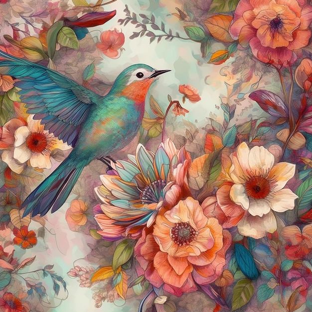 Красочная картина птицы с красочным фоном.