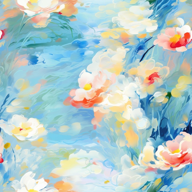 Colorful Painting Brushstroke Impressionism Style Seamless Pattern Monet Background Wallpaper