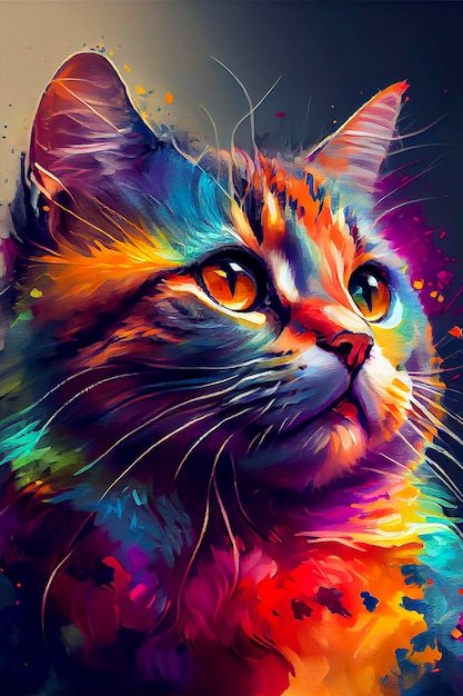 Photo colorful painting of a cat