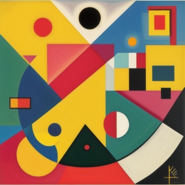 A colorful painting of a circle with a square in the middle.