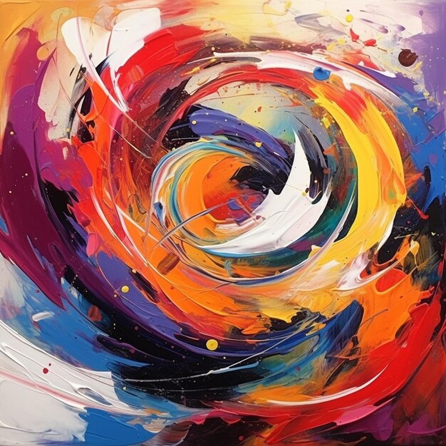 a colorful painting of a circle with a yellow and purple swirl.