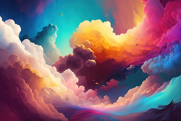 A colorful painting of clouds and the words " the word " on it "