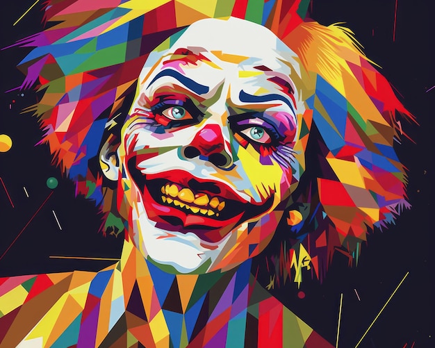 a colorful painting of a clown with a smile on his face