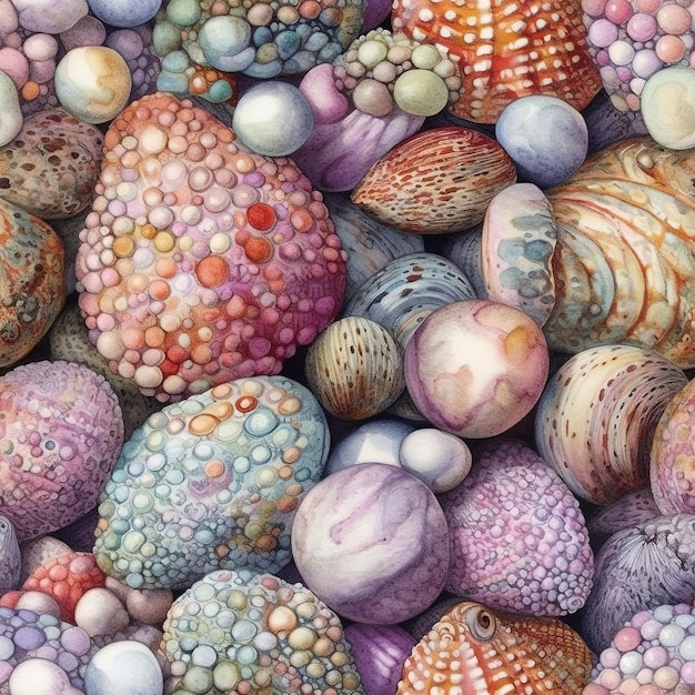 A colorful painting of a collection of rocks