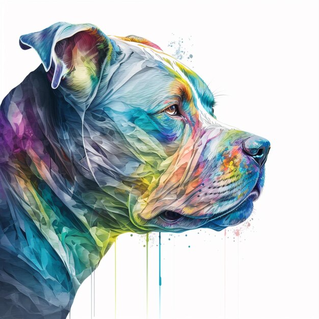 A colorful painting of a dog with the colors of the rainbow on it.