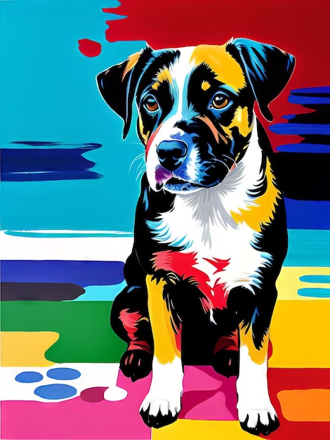 A colorful painting of a dog