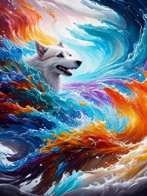 A colorful painting of a dog