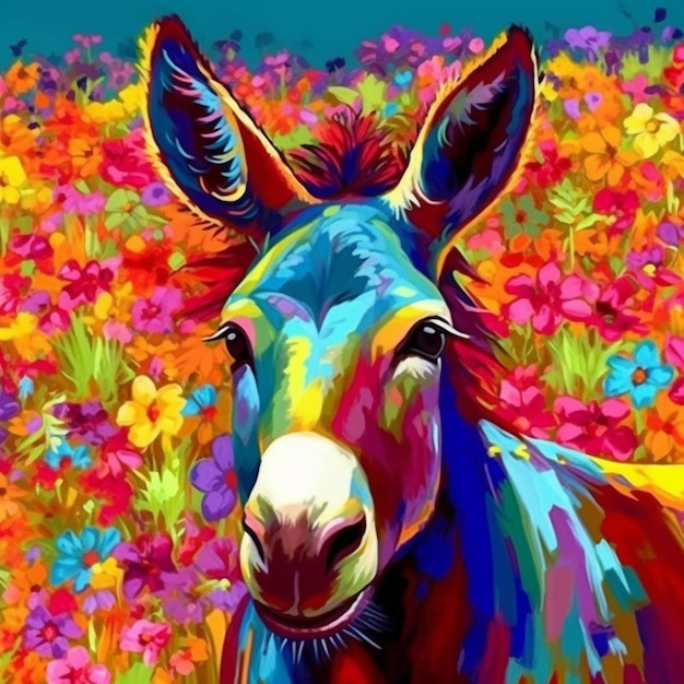 Colorful painting of a donkey