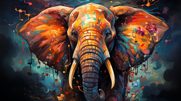 Colorful painting of an elephant