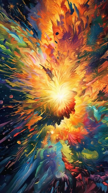 A colorful painting of a explosion with the word light on it.