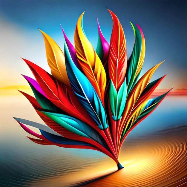 A colorful painting of a feather with the word love on it.