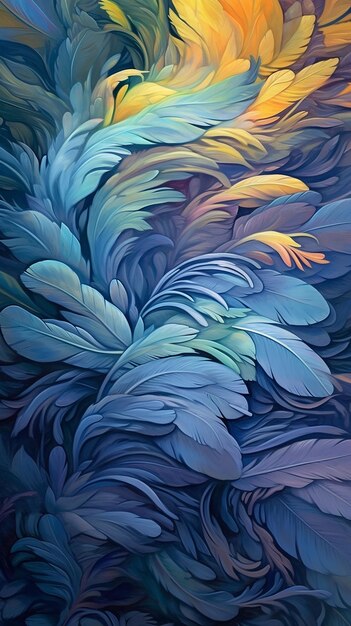 A colorful painting of feathers.