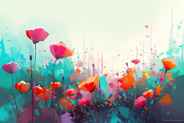 Photo a colorful painting of flowers on a white background colorful abstract flower meadow illustration