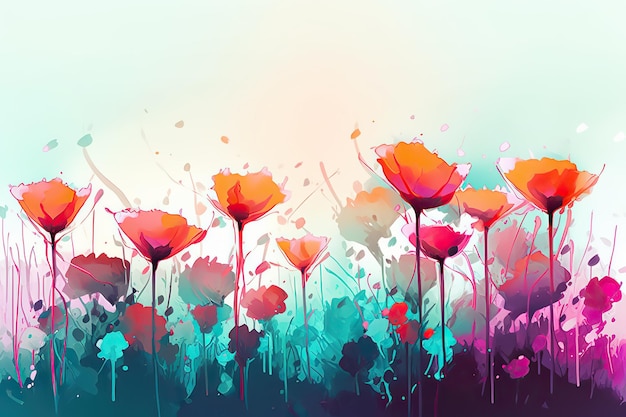 白い背景に花のカラフルな絵 カラフルな抽象的な花の草原のイラスト