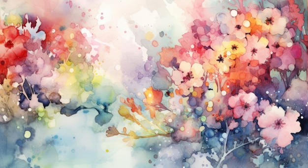 A colorful painting of flowers with a white background