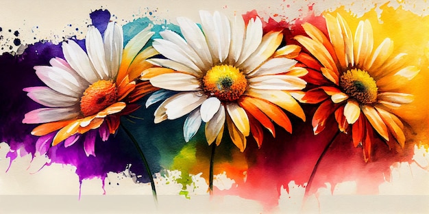 A colorful painting of flowers with the word daisy on it.