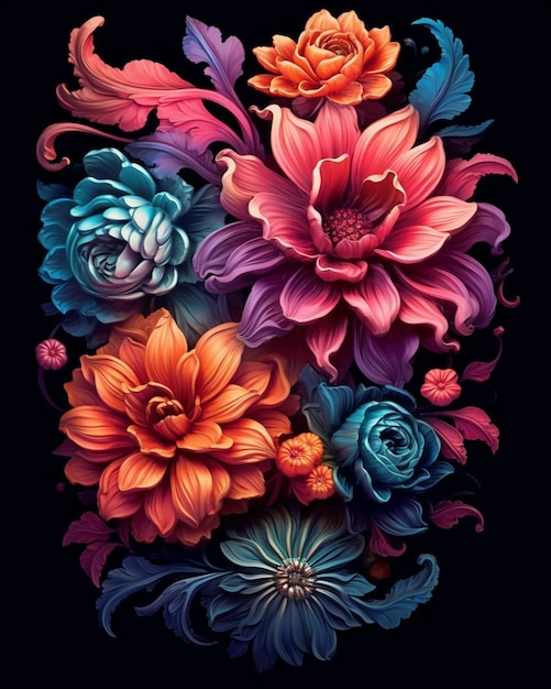 A colorful painting of flowers with the word " on it "