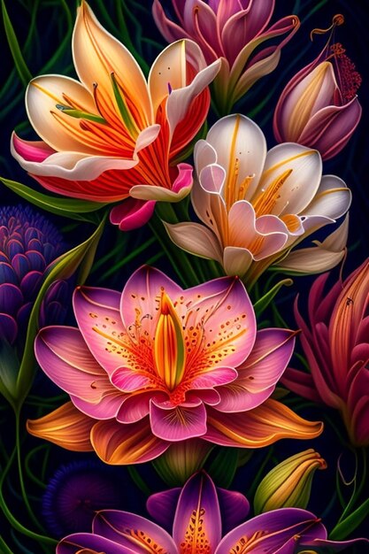 A colorful painting of flowers with the word love on it.